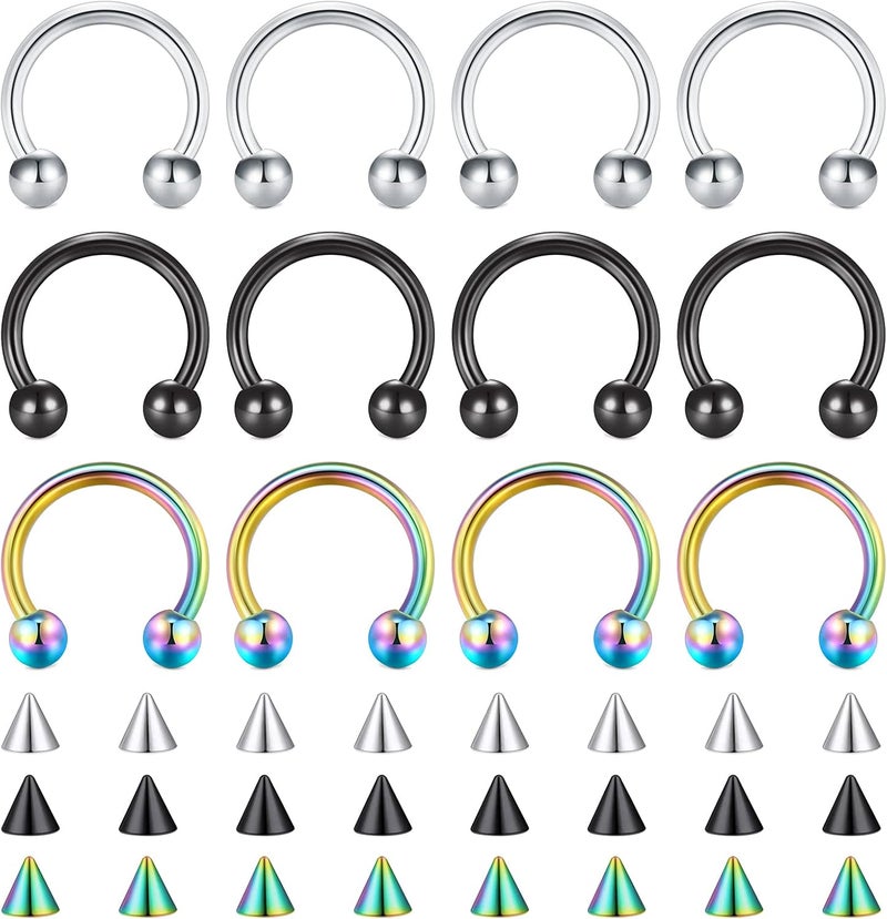 Mayhoop 16G 20Pcs Surgical Steel Nose Rings Septum Rings Captive Bead Rings Horseshoe Piercing Jewelry Cartilage Helix Daith Tragus Earring Hoop Lip Hinged Seamless Nose Hoop Ring for Women Men - Image 1